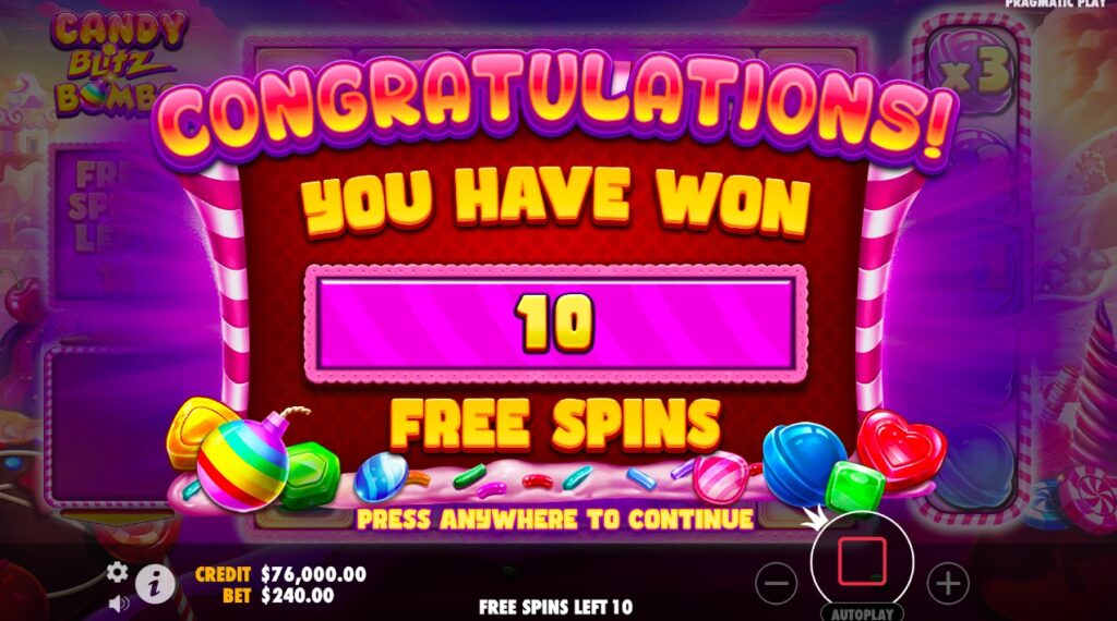 Candy Blitz Bombs slot free spins feature