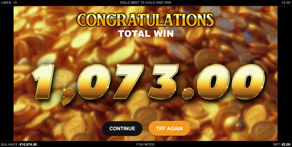 Gold Mint 7s Hold & Win bonus win